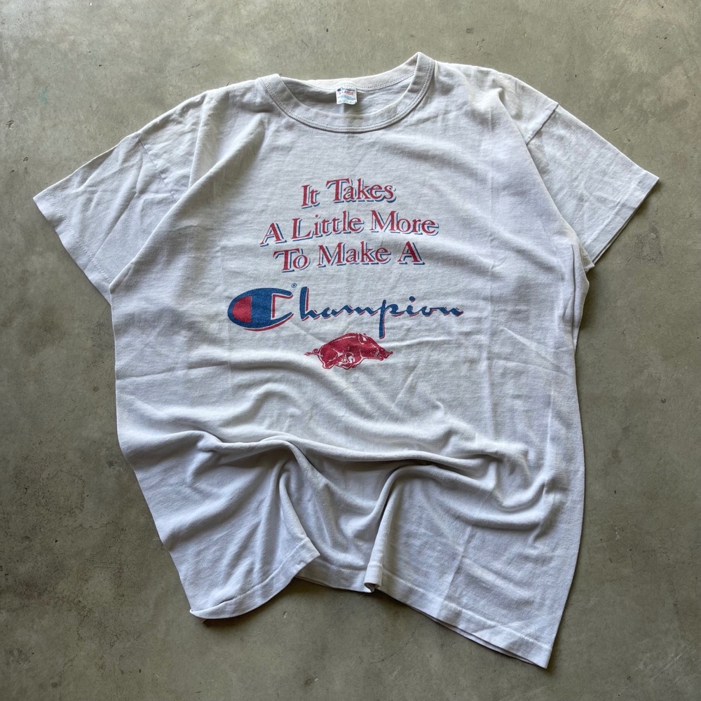 Vintage Champion Arkansas Razorbacks T Shirt XL White Made in‎ USA Single Stitch